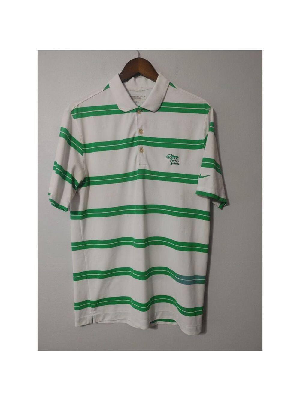 Men's Nike White Green Striped 3 Button Torrey Pines Golf Polo M